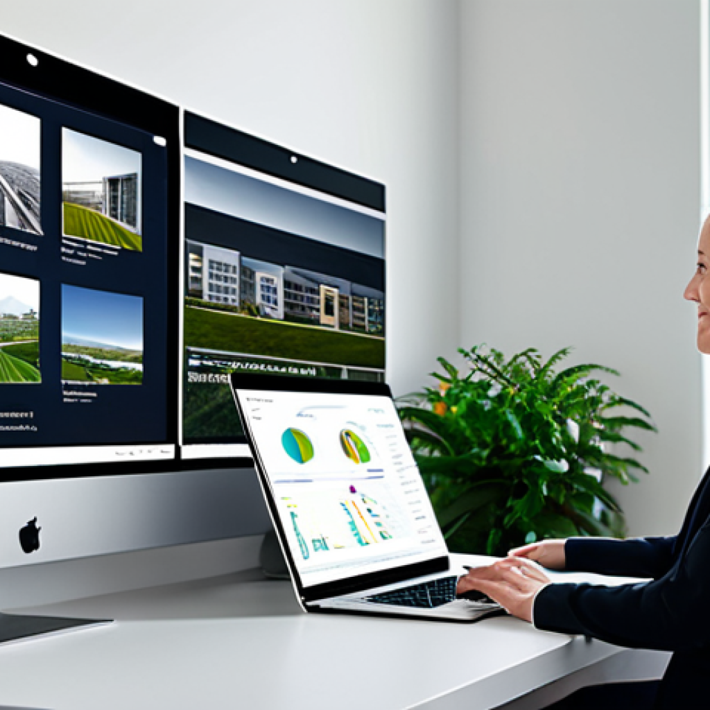 A diverse group of professional adults, environmental impact assessment (AIA) specialists, engaged in a dynamic virtual collaboration session. One specialist is presenting on a large, sleek digital screen, displaying data visualizations related to environmental trends. Other specialists are visible in smaller frames on the screen, participating from their modern, minimalist home offices, with subtle elements like potted plants or a globe in the background. All subjects are fully clothed in professional business attire, modest clothing, appropriate dress. The scene emphasizes global connection and smart technology integration. perfect anatomy, correct proportions, natural pose, well-formed hands, proper finger count, natural body proportions, safe for work, appropriate content, professional photography, high quality.