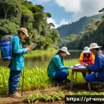 Home 17 환경영향평가 현장조사 노하우 - A detailed environmental field research scene in rural Brazil during the daytime, featuring a divers...