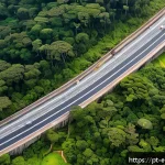 Home 18 환경영향평가와 지속 가능성 계획 - A detailed aerial view of a large-scale infrastructure project in Brazil, such as a highway construc...