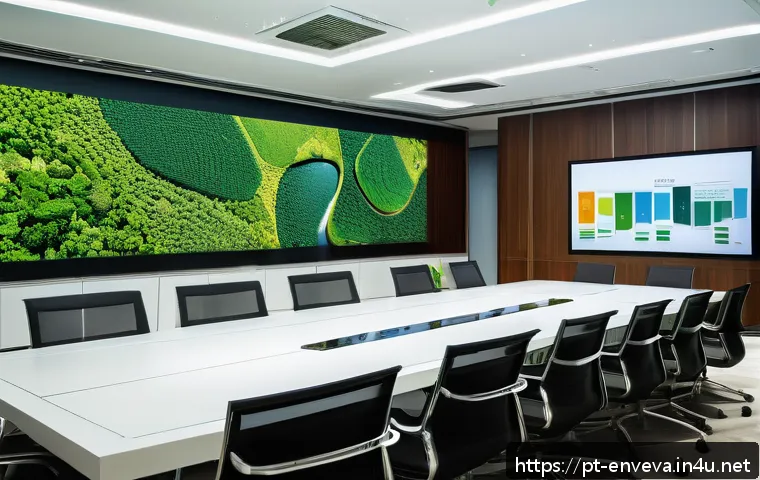 환경영향평가와 사회적 책임 - A modern Brazilian corporate boardroom scene featuring diverse business leaders collaborating on sus...