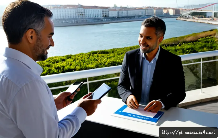 환경영향평가사 네트워크 활용법 - Photorealistic environmental consultant networking at a modern Lisbon waterfront conference venue, a...