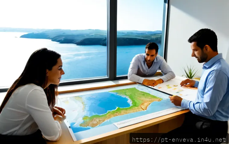 Home 17 환경영향평가사의 전문성 강화 전략 - Photorealistic environmental impact assessment specialist in a bright modern Portuguese office, a di...